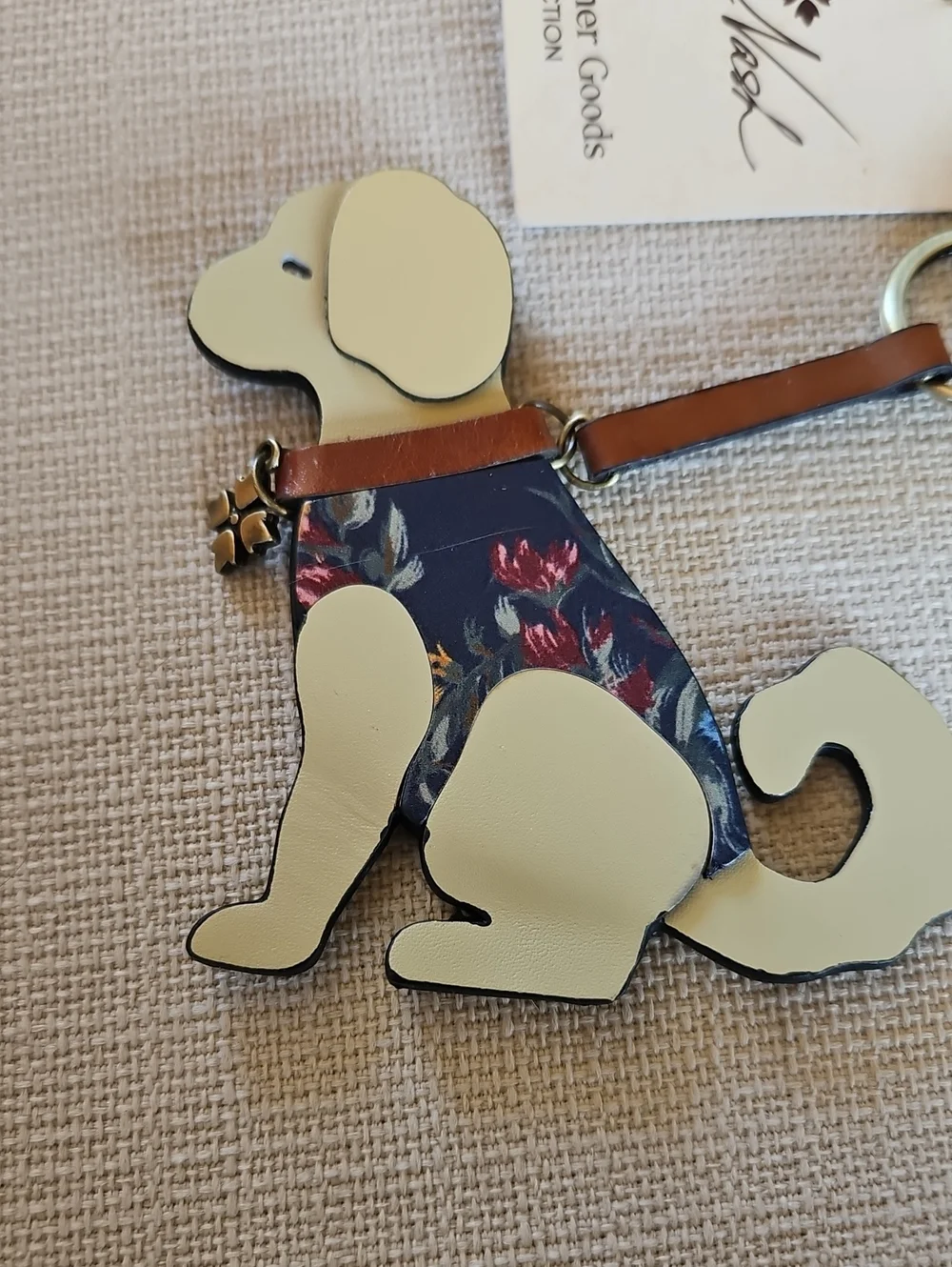 Patricia Nash Cream and Floral Leather Dog Keychain